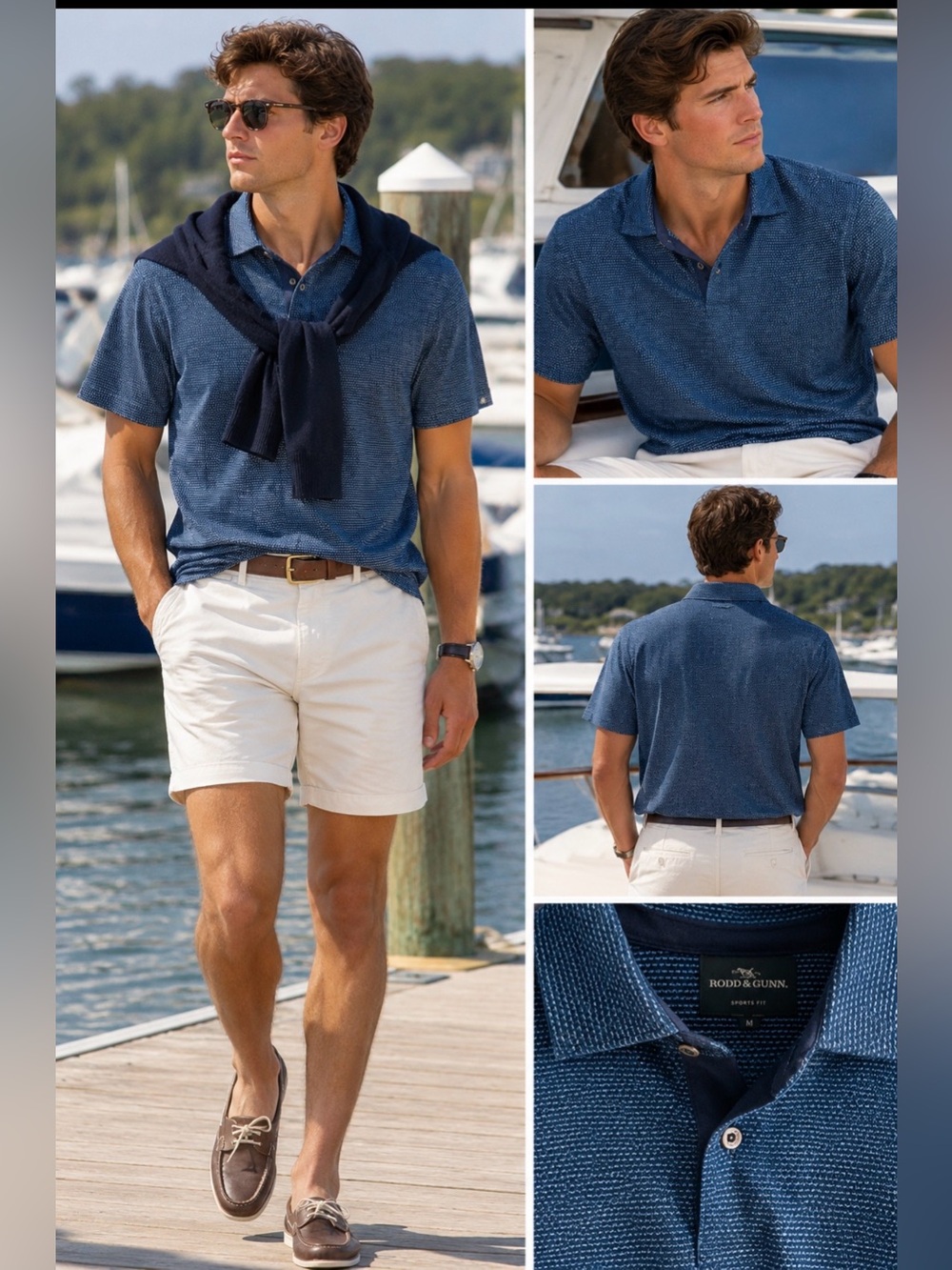 Rodd & Gunn Men's Navy Textured Polo Shirt medium